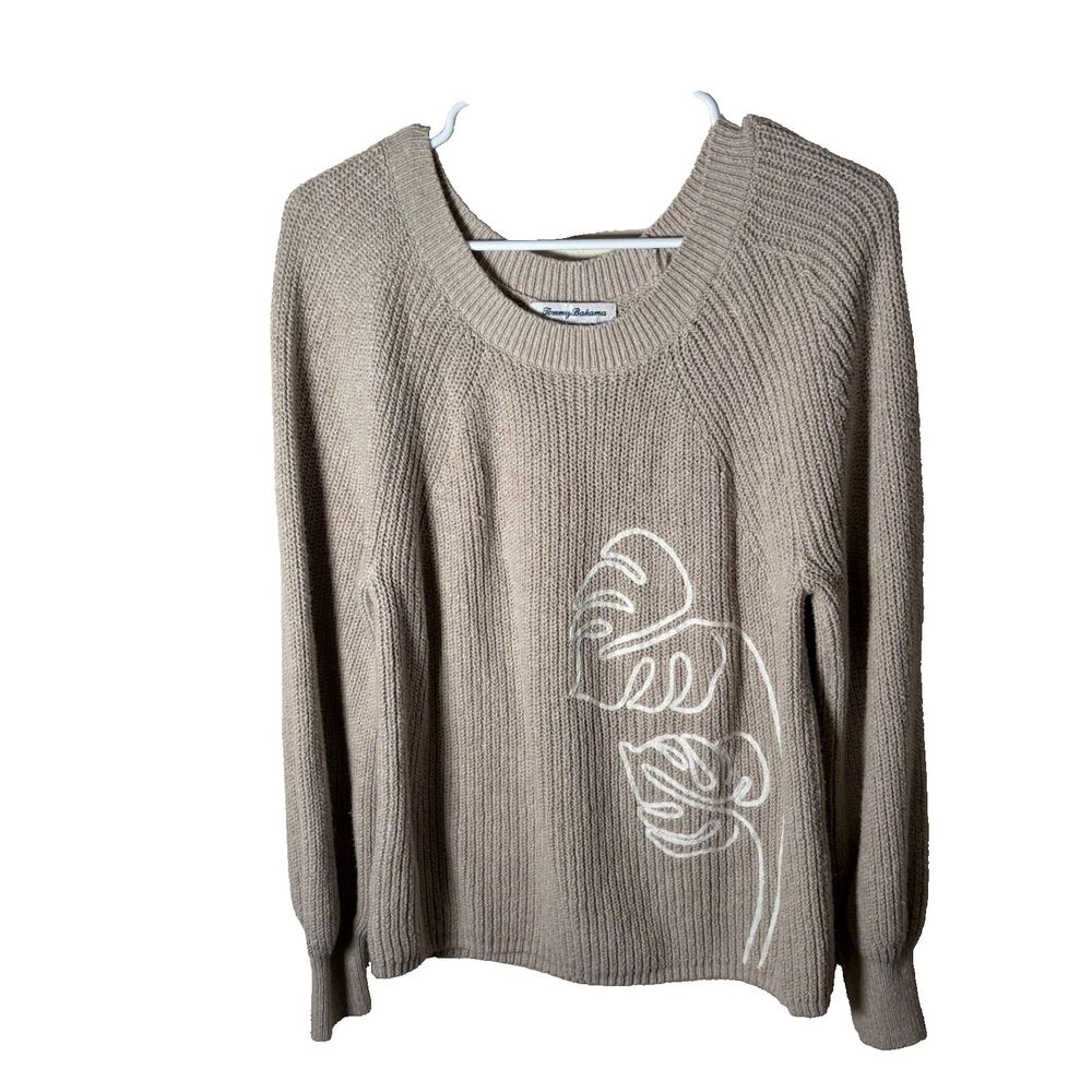 Tommy Bahama Sweater Women's Medium Brown Floral Knit Pullover Casual